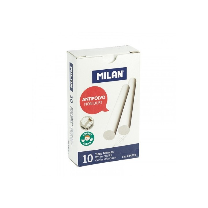 caja 10 tizas de carbonato de calcio blancas redondas -antipolvo milan 244210
