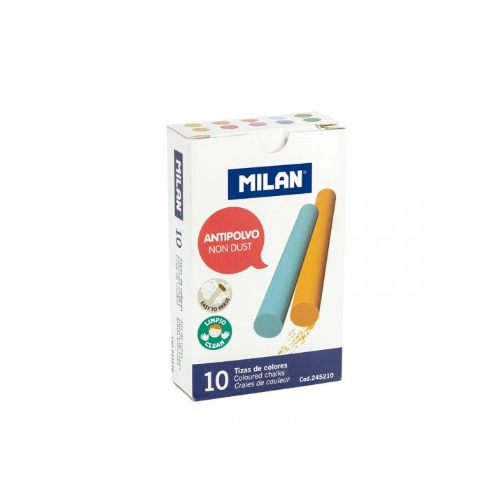 caja 10 tizas de carbonato de calcio de colores redondas -antipolvo milan 245210