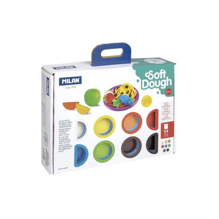 maletin 8 botes pasta blanda soft dough de 59gr + herramientas hora de cocina milan 913308ct