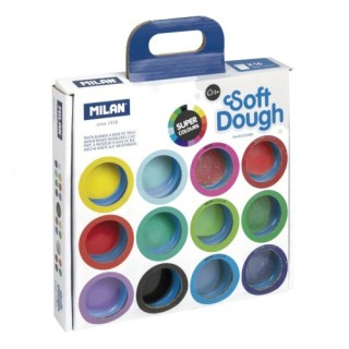 maletin 16 botes pasta blanda soft dough de 30gr colores surtidos (incluye neon y glitter) milan 913