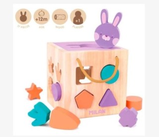 juguete educativo de madera cubo para encajar piezas rabbit milan 660505