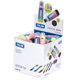 cubo expositor 40 cintas correctoras cilindricas 5 mm x 6 m serie sunset milan 1301940sn