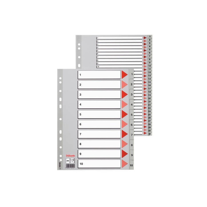 separador numerico polipropileno multitaladro 1-12 formato folio color gris esselte 47138