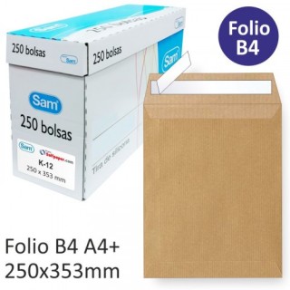 caja 250 bolsas din b4 folio (250x353) kraft 90 grs. autosam autoadhesivo con tira de silicona sam 1
