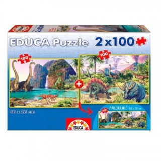 puzzle 2x100 dino world de 6-8 anos educa borras 15620