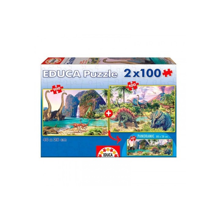 puzzle 2x100 dino world de 6-8 anos educa borras 15620