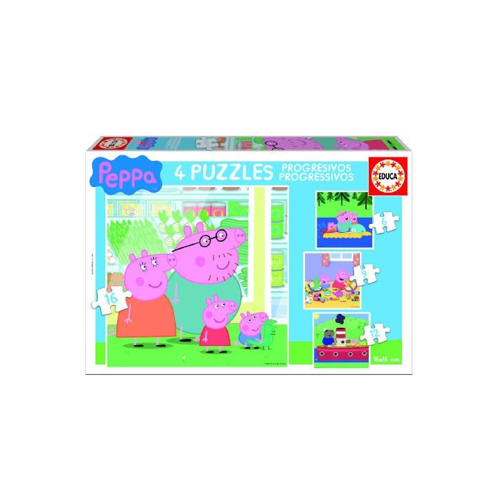 puzzle progresivos peppa pig 6-9-12-16 de 3-5 anos educa borras 15918