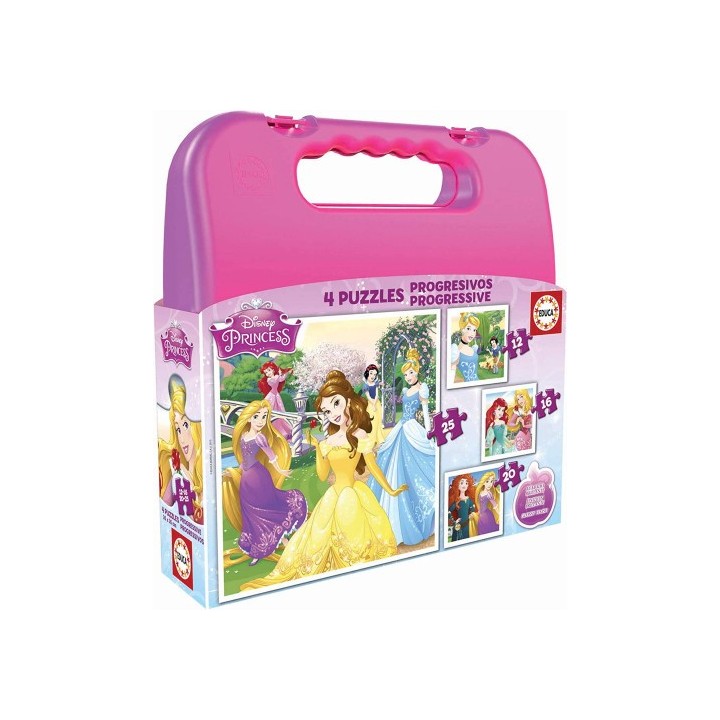 maleta puzzles progresivos princesas disney 12-16-20-25 de 3-6 anos educa borras 16508