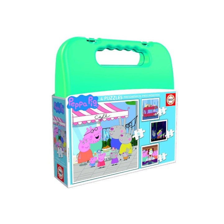 maleta puzzles progresivos peppa pig 6-9-12-16 de 3-5 anos educa borras 18112