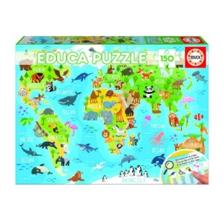 puzzle 150 mapamundi animales de 6-8 anos educa borras 18115