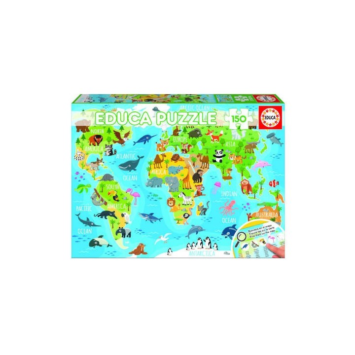 puzzle 150 mapamundi animales de 6-8 anos educa borras 18115