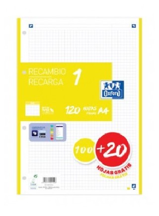 recambio color 1 a4  100+20 hojas 5x5 lima 90grs oxford 400158160