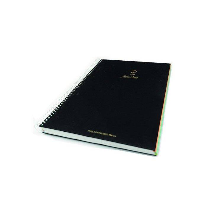 cuaderno first class a5 tapa negra forrada microperforado 120h 100gr taladros 5x5 banda 5 colores pa