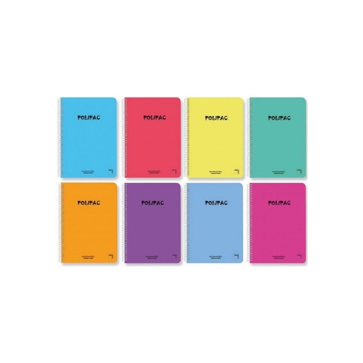 cuaderno serie polipac tapa polipropileno folio (215x310mm.) 80 hojas cuadricula 4x4 8 colores surti