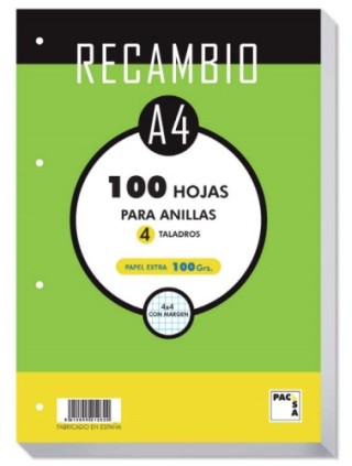 pacsa recambio a4 100 hojas