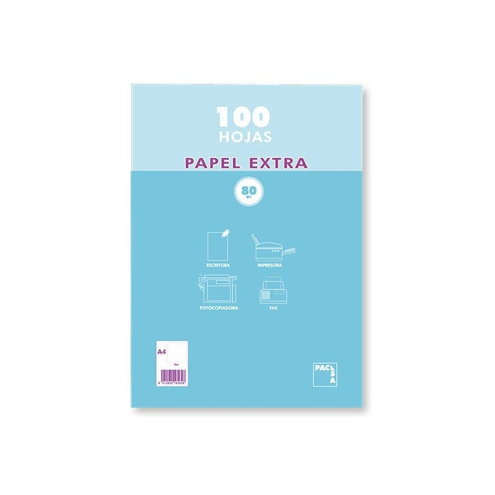 paquete papel extra blanco satinado 100 hojas 80 grs. a-4 (210x297mm.) liso pacsa 21811