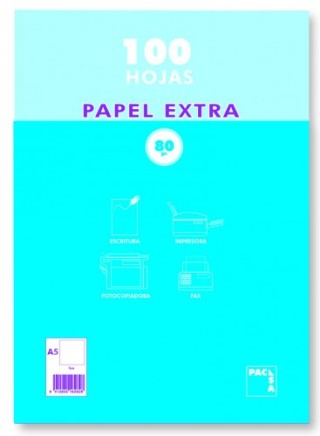 paquete papel extra blanco satinado 100 hojas 80 grs. a-5 (148x210mm.) liso pacsa 21814