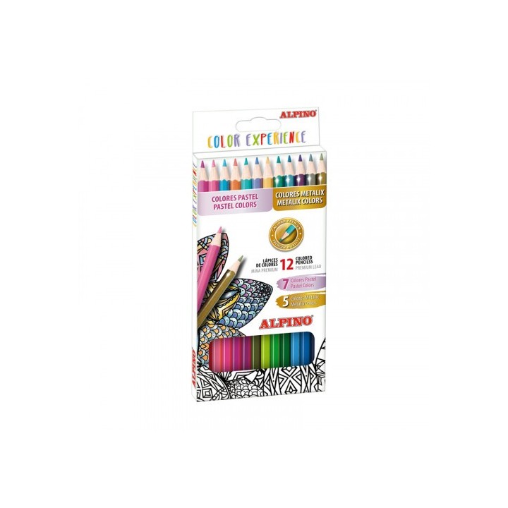 estuche 12 lapices de colores premium colores pastel y metalicos alpino al000246