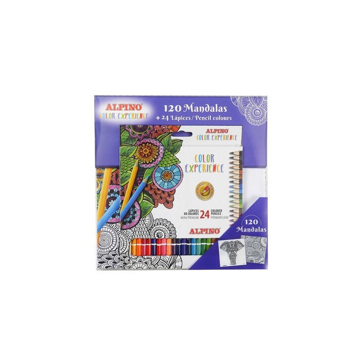 set libro 120 mandalas + 24 lapices color experience alpino al000250