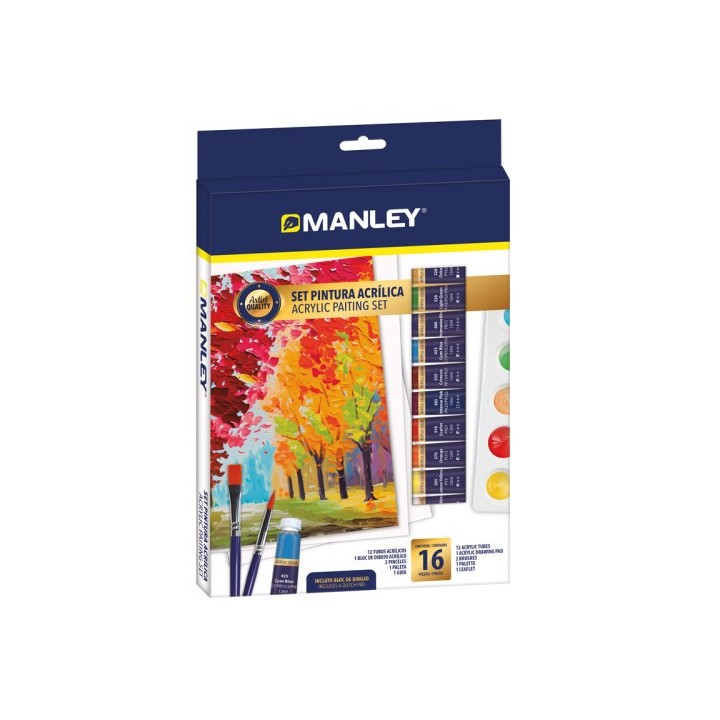 set pintura acrilica 16 pzas manley mdv00100