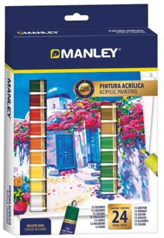 estuche pintura acrilica 24 x 12ml manley mdv00024