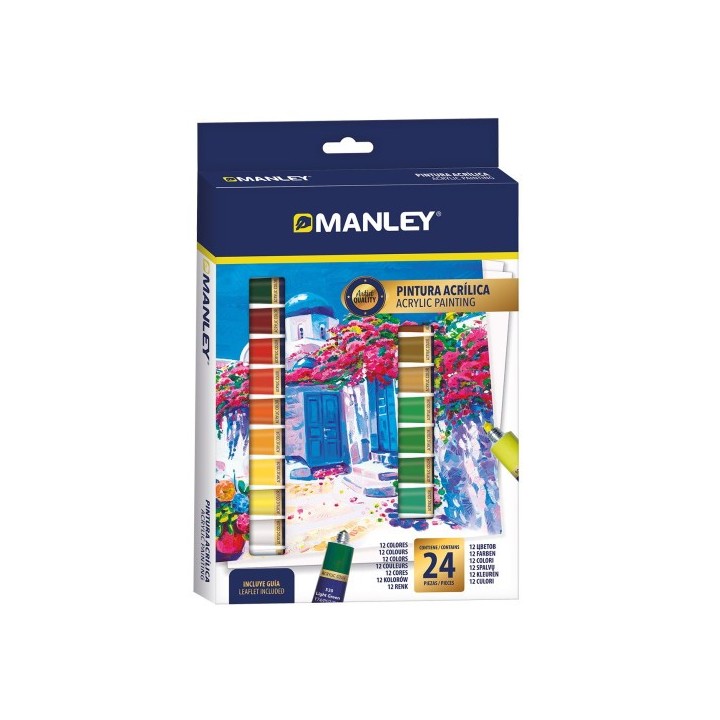 estuche pintura acrilica 24 x 12ml manley mdv00024
