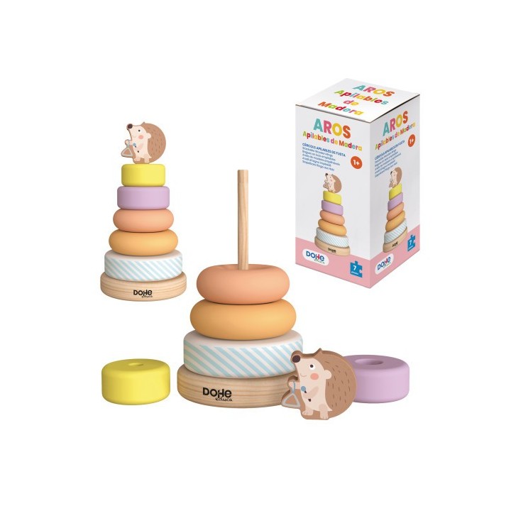 caja torre de aros apilables de madera - a partir de 1 ano.  dohe 64001