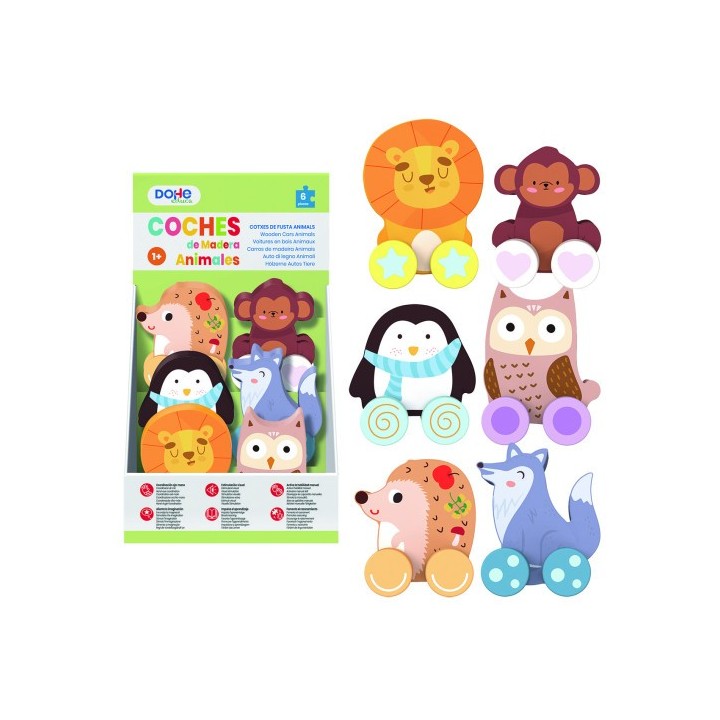 expositor de 6 cochecitos de animales de madera - a partir de 1 ano dohe 64002