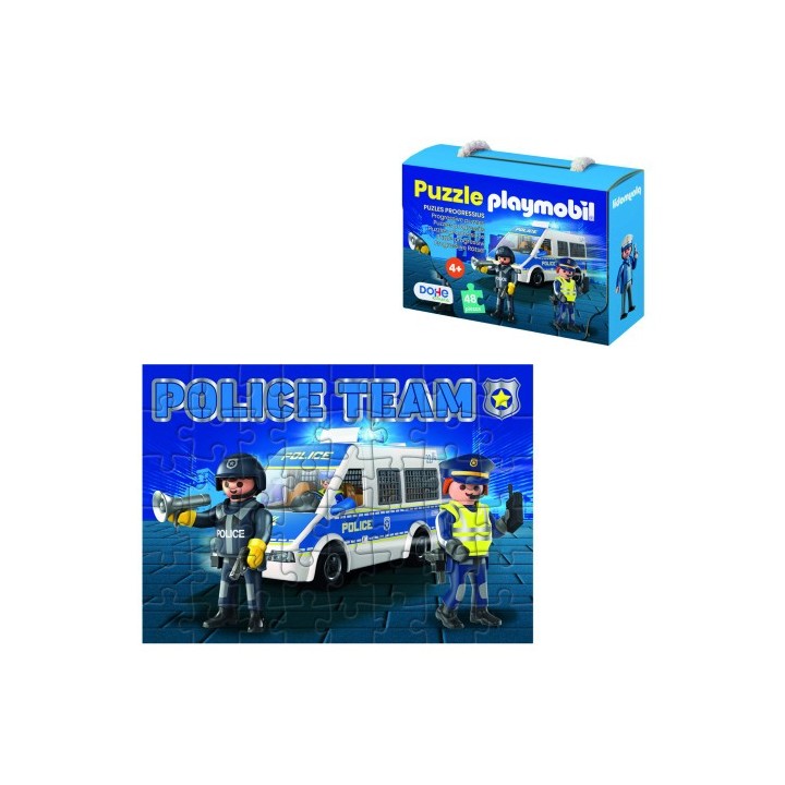 caja de puzzle - 48 piezas - playmobil - modelo police dohe 65012