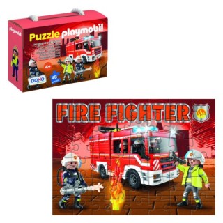caja de puzzle - 48 piezas - playmobil - modelo fire fighter dohe 65013