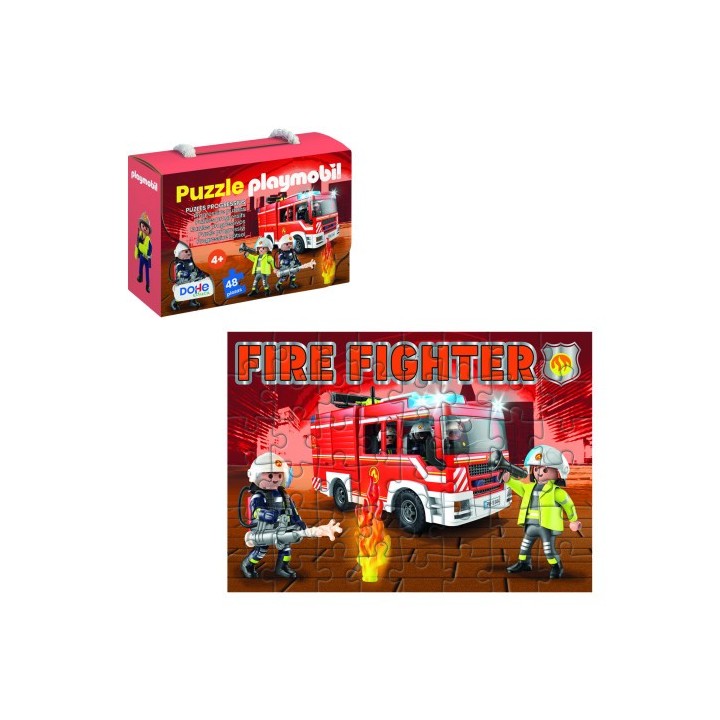 caja de puzzle - 48 piezas - playmobil - modelo fire fighter dohe 65013