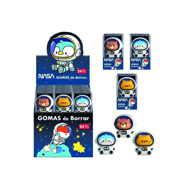 expositor con 24 gomas de borrar astronautas-animales - nasa dohe 79648