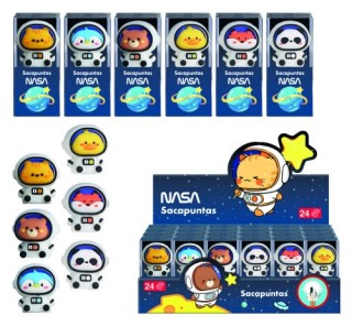 expositor con 24 sacapuntas astronautas-animales - nasa dohe 79652