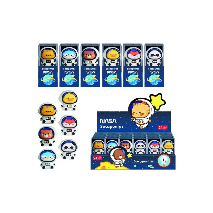 expositor con 24 sacapuntas astronautas-animales - nasa dohe 79652