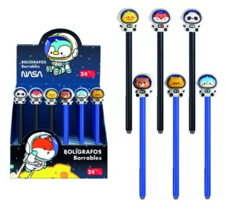 expositor con 24 boligrafos astronautas-animales - nasa dohe 79666