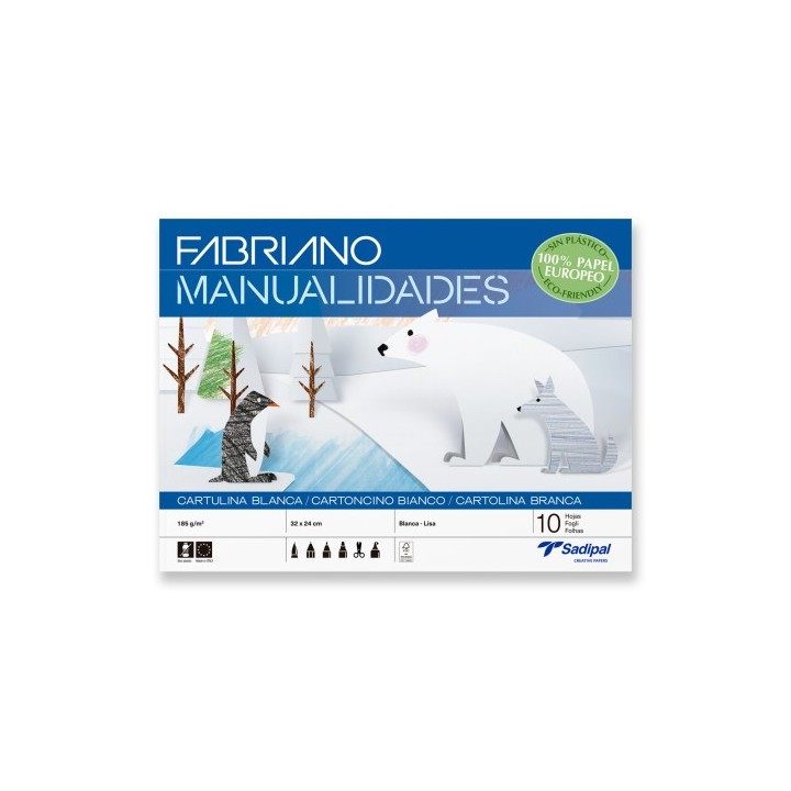 bloc 10 hojas manualidades cartulina blanca fabriano s0400003