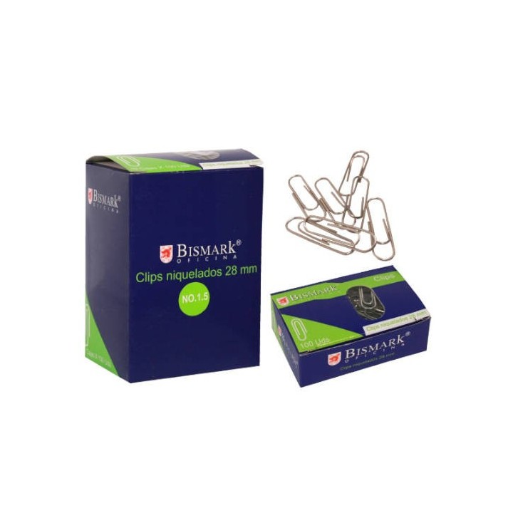 caja 100 clips labiados niquelados punta redonda no 1,5 de 28 mm. bismark 316866