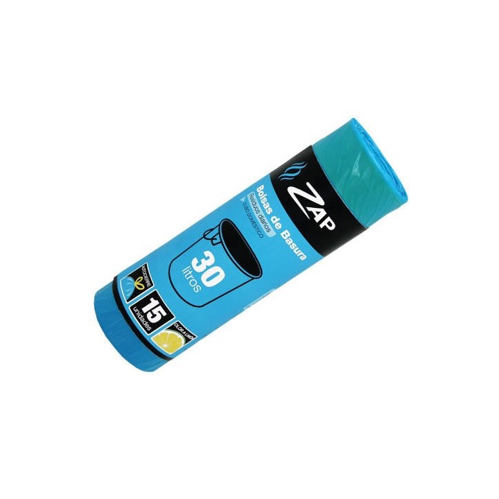 rollo 15 unidades bolsa basura azul olor limon 30 litros zap 320186