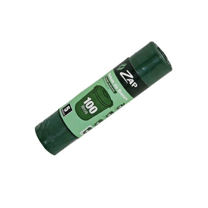 rollo 5 unidades bolsa basura verde especial jardineria 100 litros zap 320391