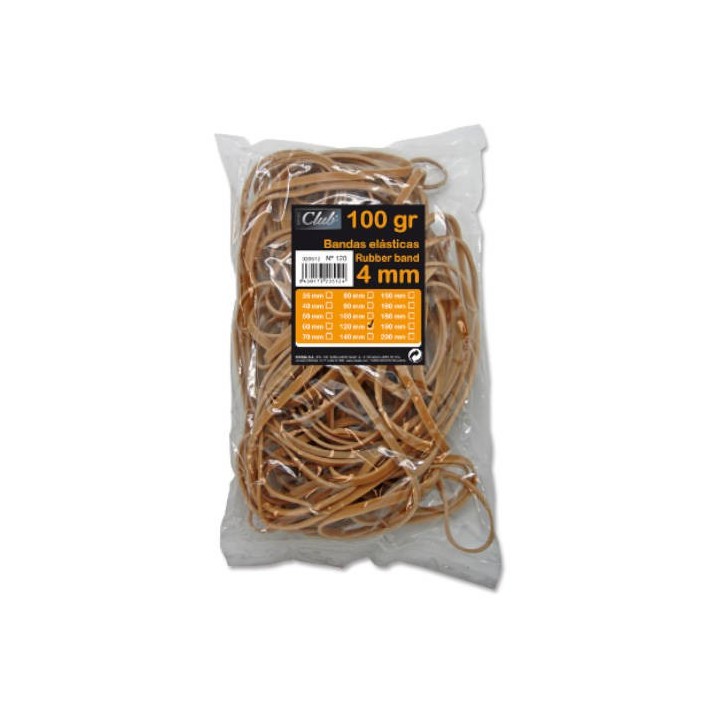 bolsa 100 gr. gomas elasticas no 12 de 12 cm. largo y 4 cm. grosor office club 320512