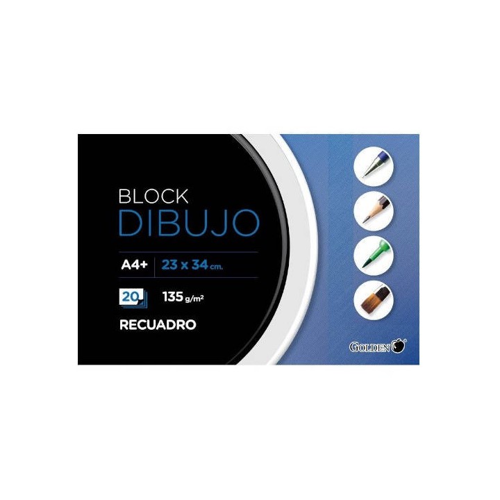 cuaderno de dibujo a4+ 135 gr. 20 hojas con recuadro encolado 2 taladros golden 324276