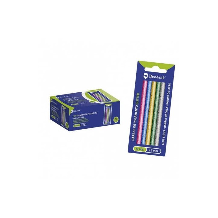 blister 10 barras de pegamento silicona glitter 7,2 x 100 mm. bismark 327111