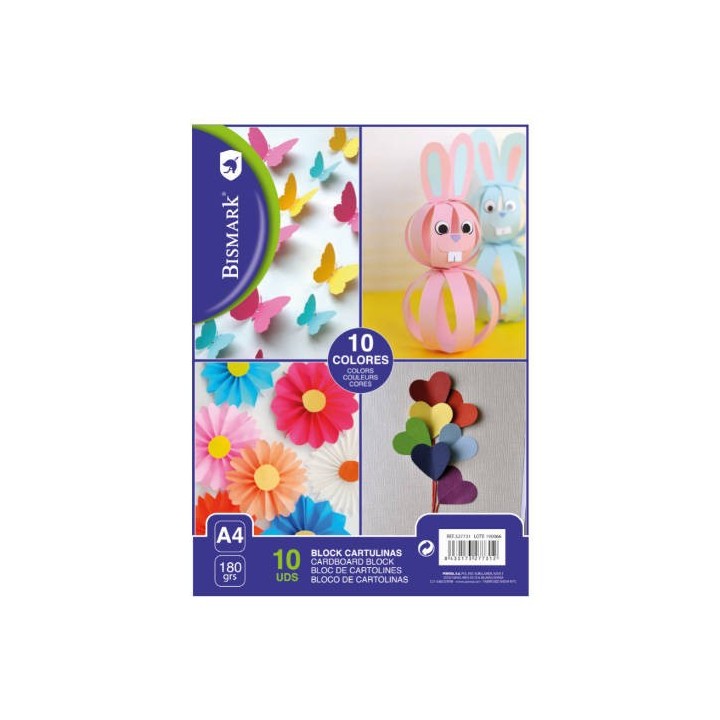 block 10 cartulinas colores formato a4 bismark 327731