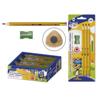 lapicero hb triangular c/goma jumbo kids - 3 uds bismark 328567