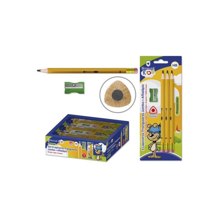 lapicero hb triangular c/goma jumbo kids - 3 uds bismark 328567