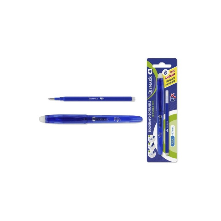 boligrafo borrable c/capuchon+1 recambio azul bismark 329570