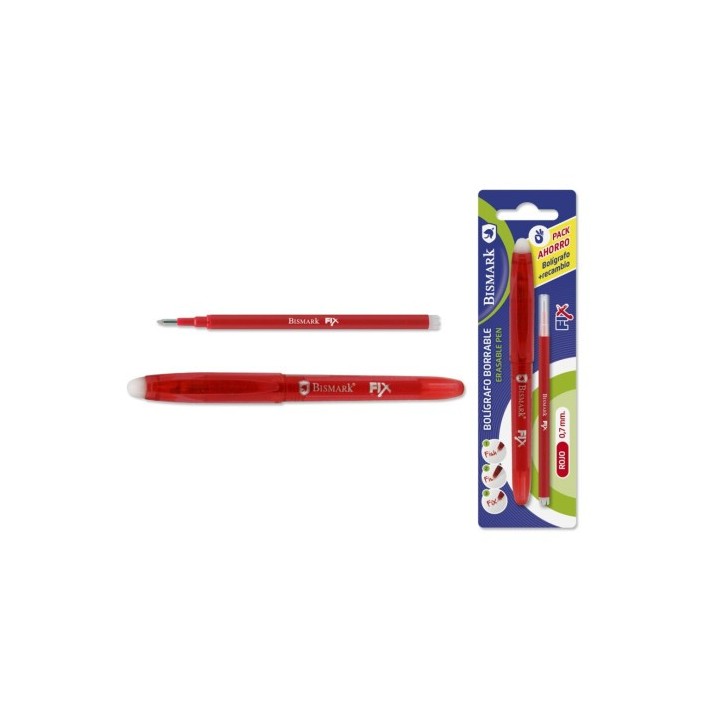 boligrafo borrable c/capuchon+1 recambio rojo bismark 329571