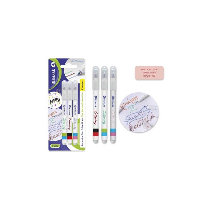 set 3 rotuladores lettering de doble linea bicolor bismark 330009