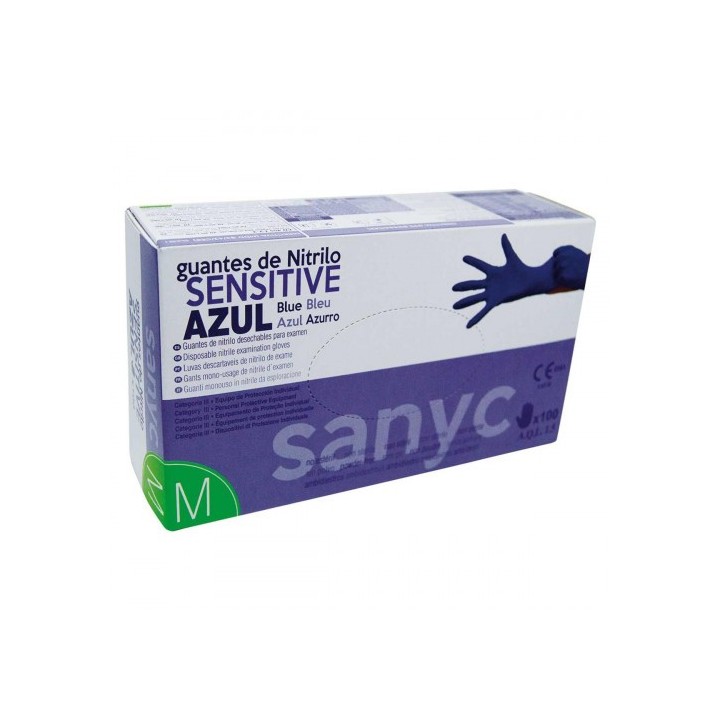 paquete de 100 guantes nitrilo sensitive s/p  t-m p-100 examen sanicen gu104