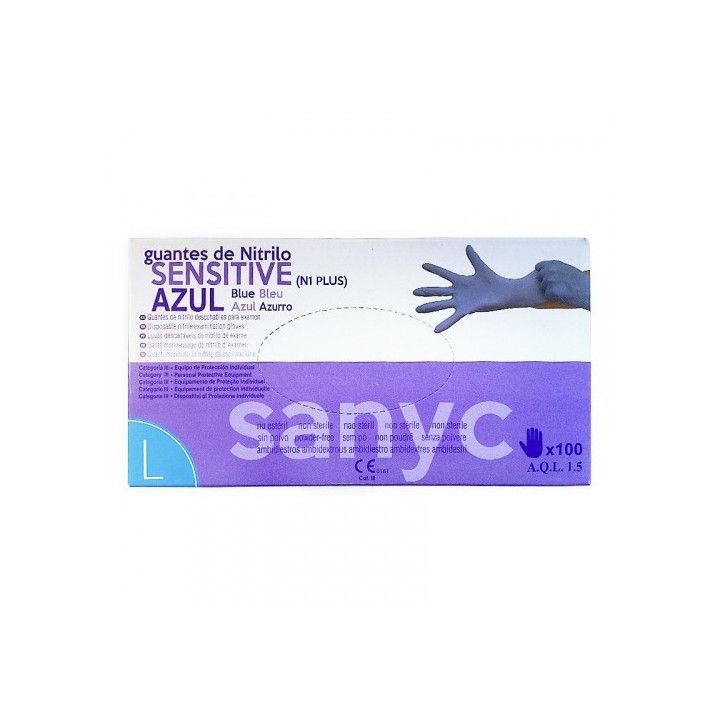 paquete de 100 guantes nitrilo sensitive s/p  t-g p-100 examen sanicen gu105